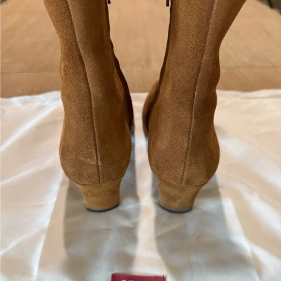 STAUD Wally Tan Tobacco Brown Suede Heeled Boots